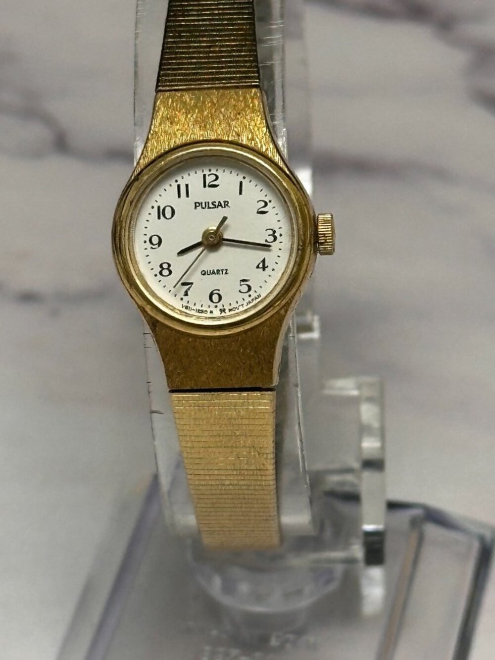 Vintage Pulsar Watch Women Gold Tone Small White Dial New Battery 8 Inch
